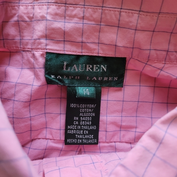 LAUREN Ralph Lauren 14 Cotton Pink Button Down Shirt VTG - Picture 3 of 4